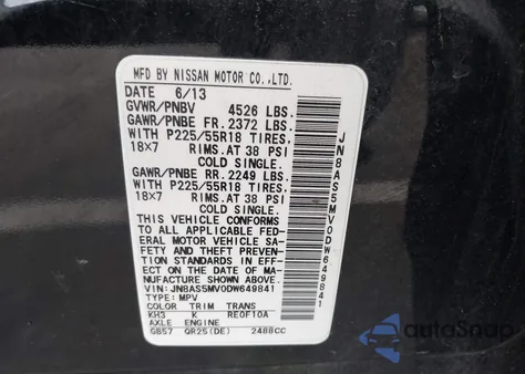 2013 Nissan Rogue Sv W/Sl Pkg z USA, uszkodzony, nr VIN JN8AS5MV0DW649841